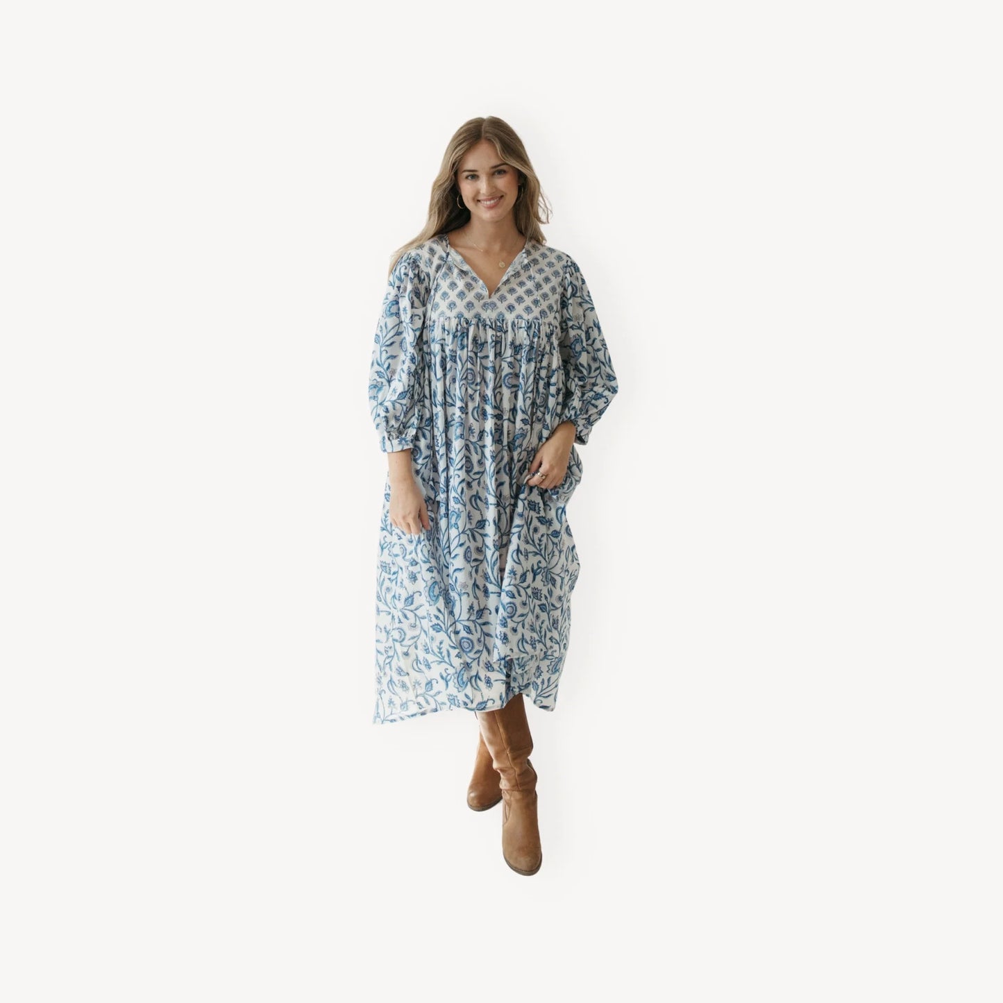 Pokoloko Mira Midi Dress - Neema Blue/White
