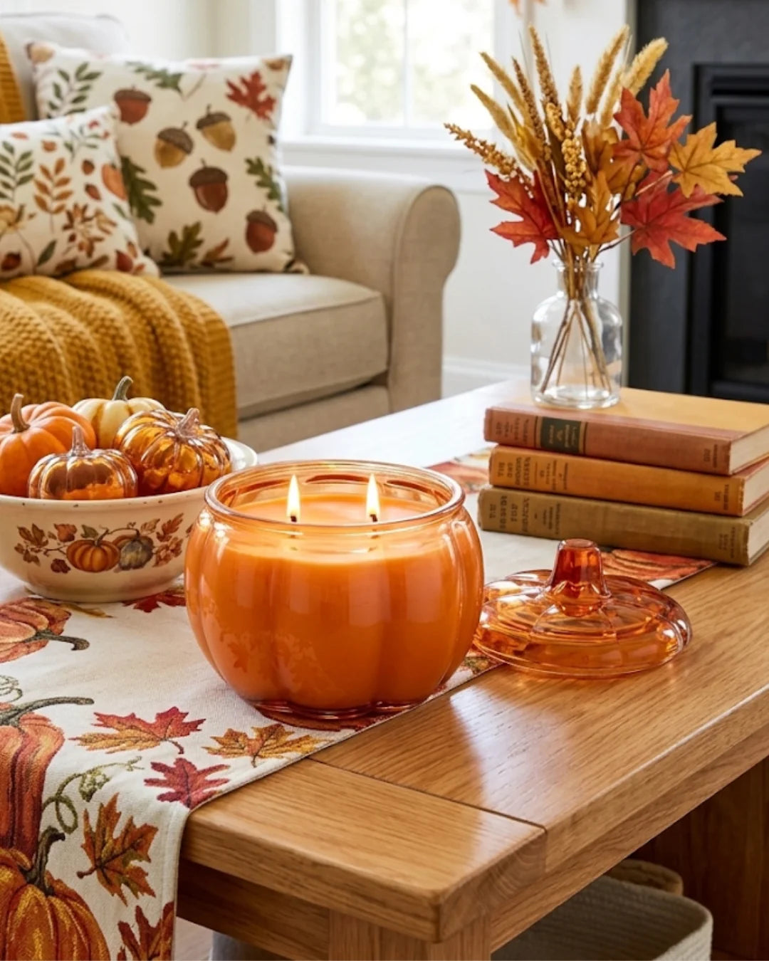 The Scented Market Coloured Glass Pumpkin Candle (four colours)