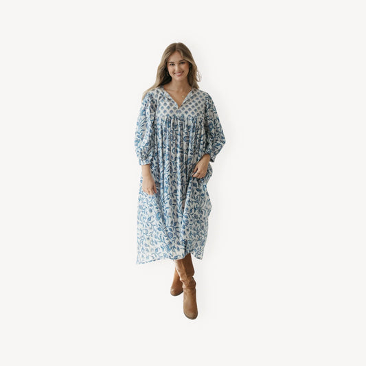 Pokoloko Mira Midi Dress - Neema Blue/White