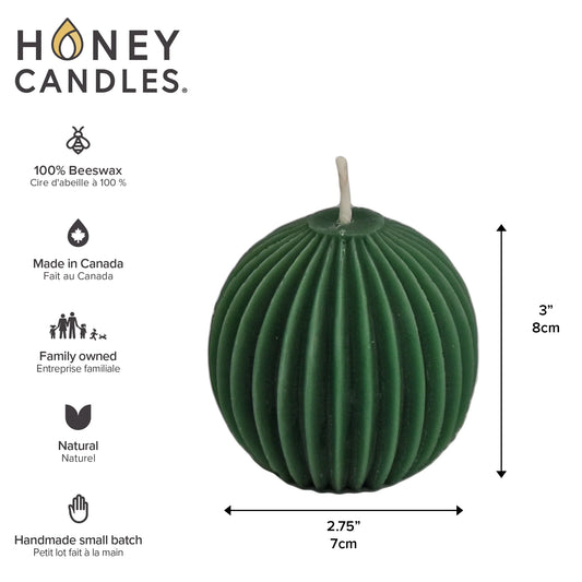 Honey Candles Natural Beeswax Fluted Sphere (three colours)