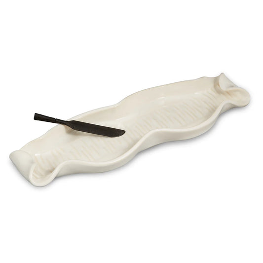 Hilborn Pottery Baguette Tray With Rosewood Knife