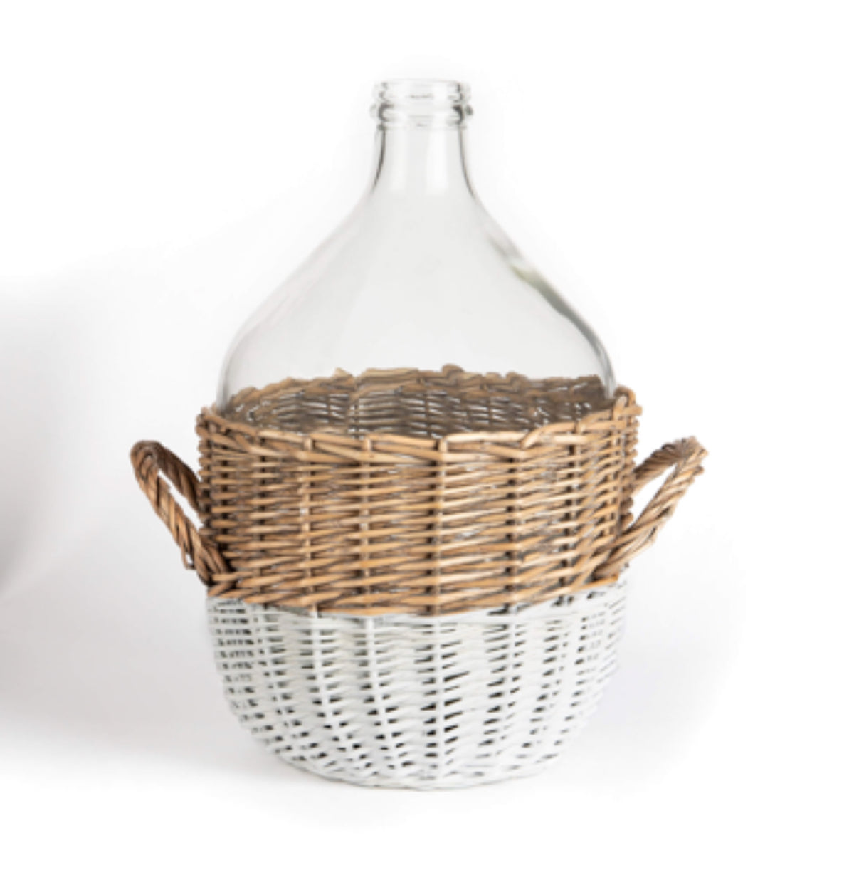 Glass Bottle With Grey White Willow Open Weave (four sizes, sold separately)