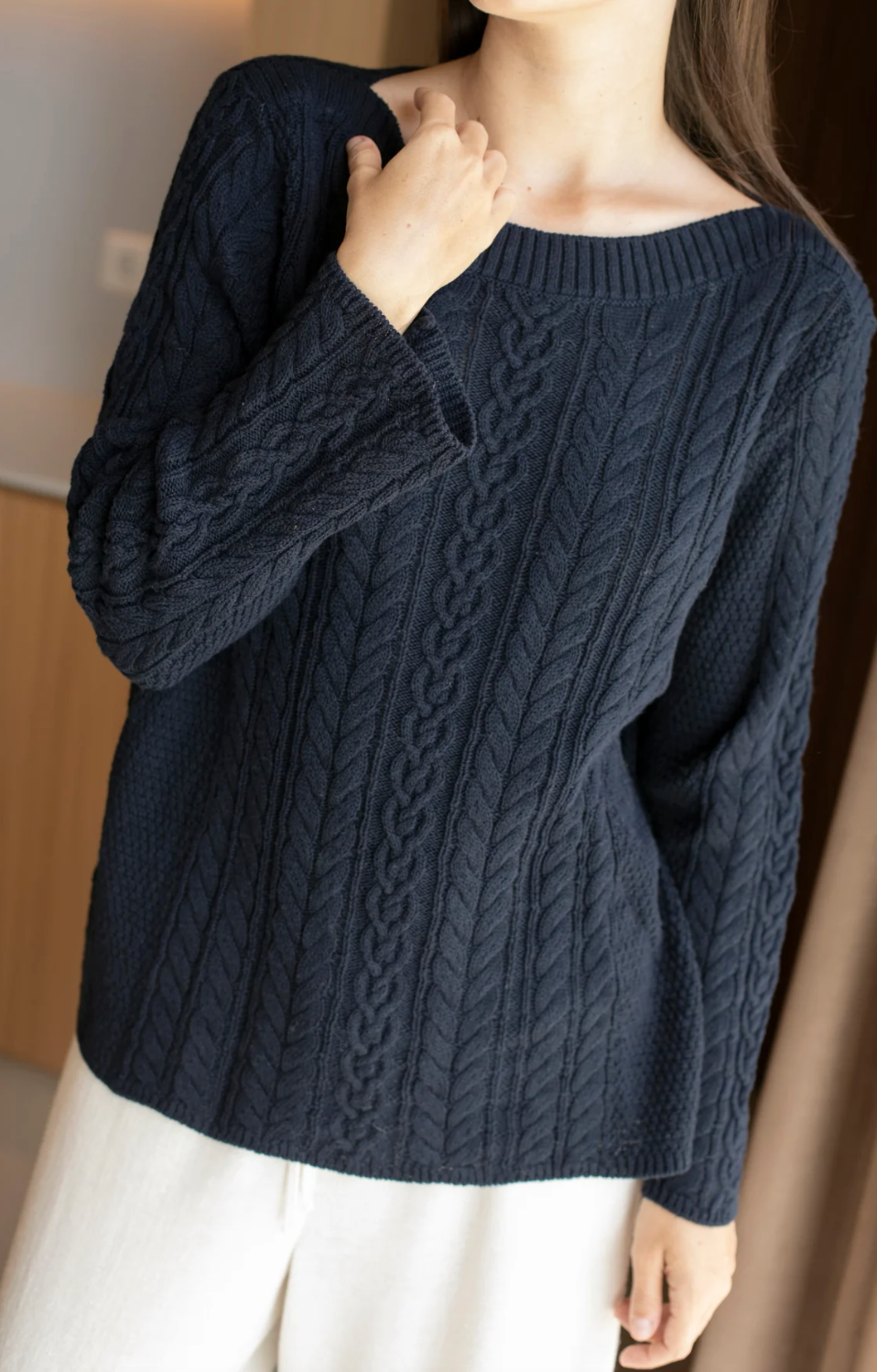 Eco Verde Cable Car Sweater In Navy
