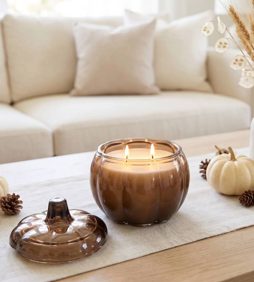 The Scented Market Coloured Glass Pumpkin Candle (four colours)
