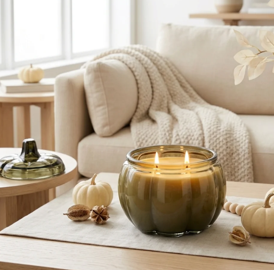 The Scented Market Coloured Glass Pumpkin Candle (four colours)
